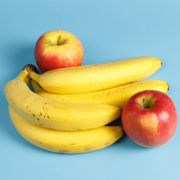 Photo of fruit on blue background - apples and bananas