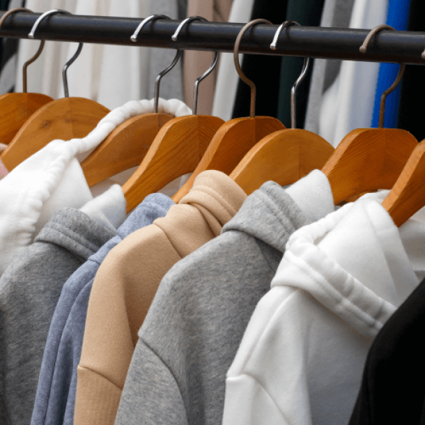 Photo of hoodies on a rack