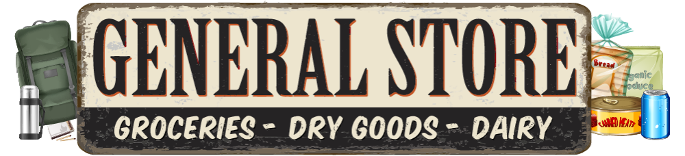 General Store Sign with products on the side