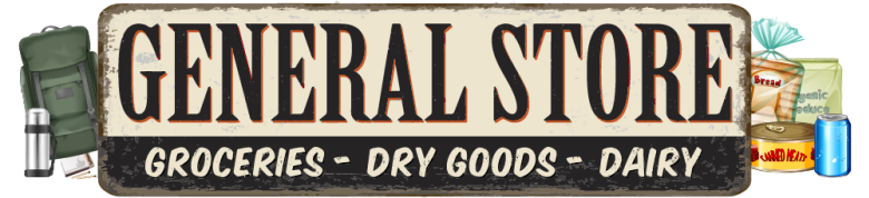 General Store Sign with products on the side
