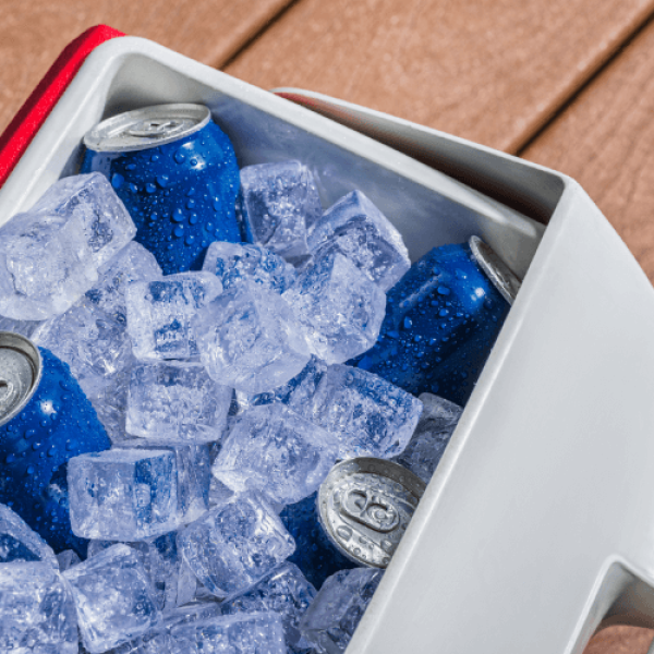 Cooler of ice and beer and drinks