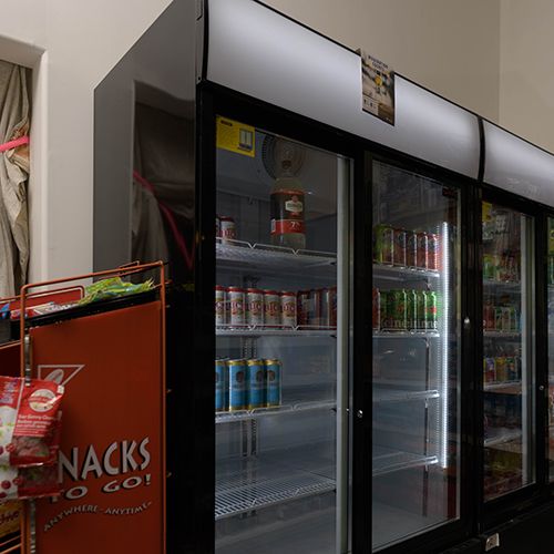Holberg Pitstop alcohol fridge at the General Store